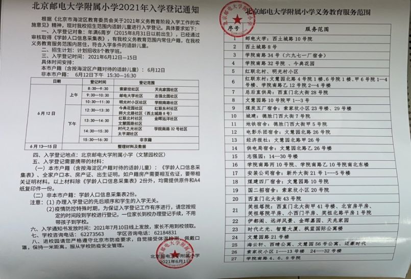 2021年海淀区小学招生简章