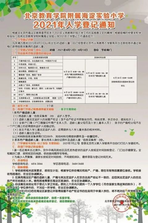2021年海淀区小学招生简章