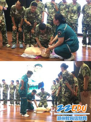 5、同学们踊跃上台体验学习心肺复苏